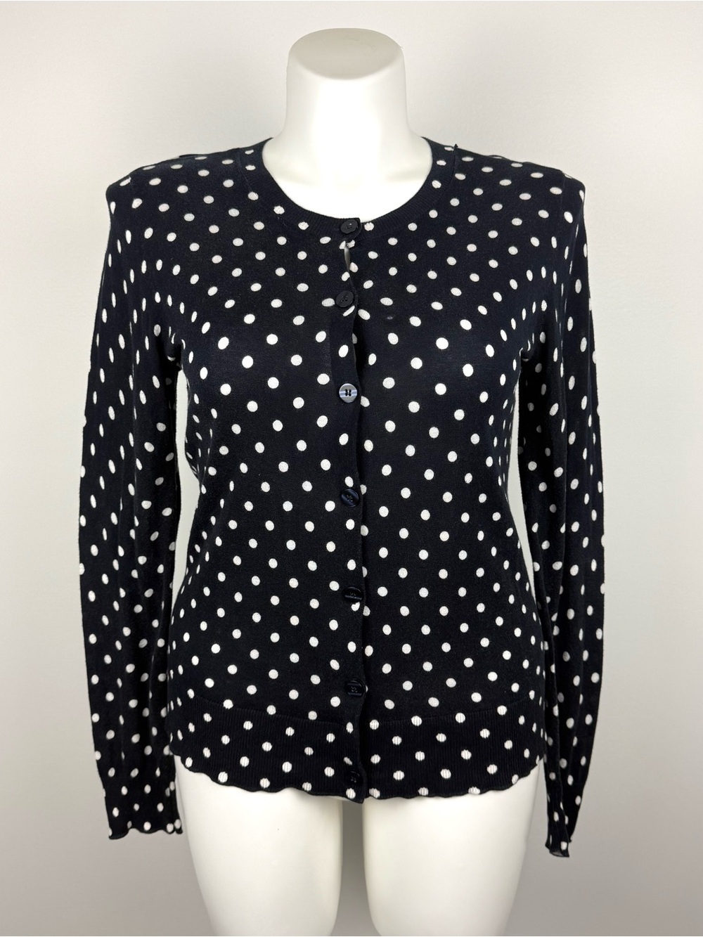 LOFT Navy Blue & White Polka Dot Cardigan Long Sleeve L